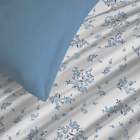Pack Complet Housse de couette Imprimé 220 x 240 cm - Drap housse 140 x 190 cm - 100% coton / 57 fils/cm²- LOUISE BLEU