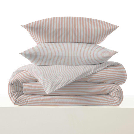 Pack Complet Housse de couette Imprimé 220 x 240 cm - Drap housse 140 x 190 cm - 100% coton / 57 fils/cm²- PALERME BLUSH