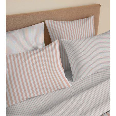 Pack Complet Housse de couette Imprimé 220 x 240 cm - Drap housse 140 x 190 cm - 100% coton / 57 fils/cm²- PALERME BLUSH