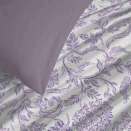 Pack Complet Housse de couette Imprimé 220 x 240 cm - Drap housse 140 x 190 cm - 100% coton / 57 fils/cm²- SALMA LAVANDE