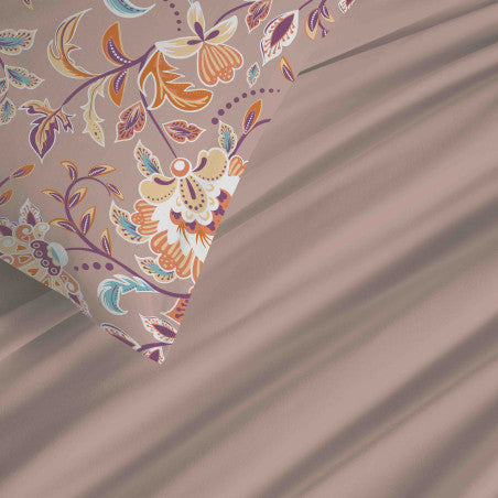 Pack Complet Housse de couette Imprimé 220 x 240 cm - Drap housse 160 x 200 cm - 100% coton / 57 fils/cm²- BERGAME NUDE