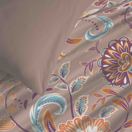 Pack Complet Housse de couette Imprimé 220 x 240 cm - Drap housse 160 x 200 cm - 100% coton / 57 fils/cm²- BERGAME NUDE