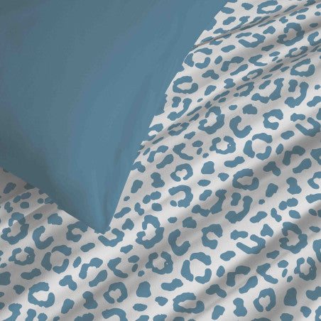 Pack Complet Housse de couette Imprimé 220 x 240 cm - Drap housse 160 x 200 cm - 100% coton / 57 fils/cm² - DIANA BLEU