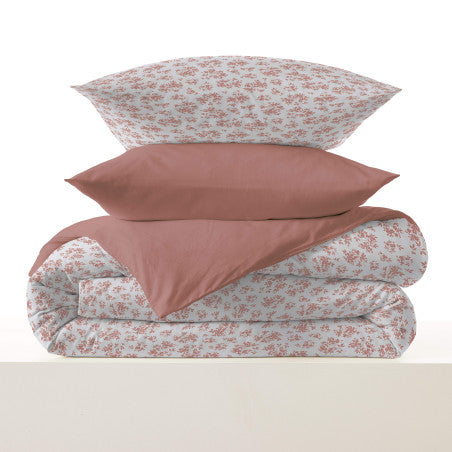 Pack Complet Housse de couette Imprimé 220 x 240 cm - Drap housse 160 x 200 cm - 100% coton / 57 fils/cm²- ELOISE ABRICOT