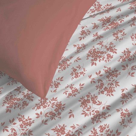 Pack Complet Housse de couette Imprimé 220 x 240 cm - Drap housse 160 x 200 cm - 100% coton / 57 fils/cm²- ELOISE ABRICOT