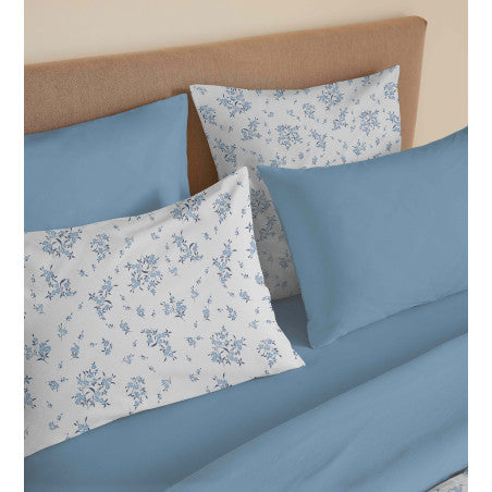Pack Complet Housse de couette Imprimé 220 x 240 cm - Drap housse 160 x 200 cm - 100% coton / 57 fils/cm²- LOUISE BLEU