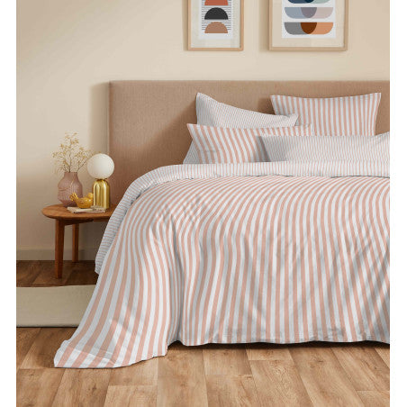 Pack Complet Housse de couette Imprimé 220 x 240 cm - Drap housse 160 x 200 cm - 100% coton / 57 fils/cm²- PALERME BLUSH