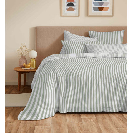 Pack Complet Housse de couette Imprimé 220 x 240 cm - Drap housse 160 x 200 cm - 100% coton / 57 fils/cm²- PALERME EUCALYPTUS
