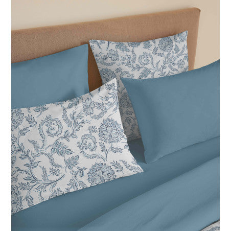 Pack Complet Housse de couette Imprimé 220 x 240 cm - Drap housse 160 x 200 cm - 100% coton / 57 fils/cm²- SALMA BLEU