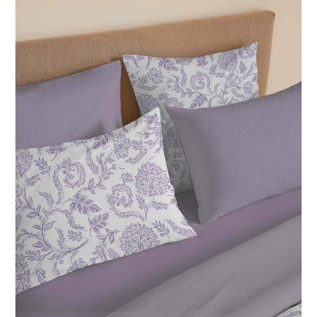 Pack Complet Housse de couette Imprimé 220 x 240 cm - Drap housse 160 x 200 cm - 100% coton / 57 fils/cm²- SALMA LAVANDE