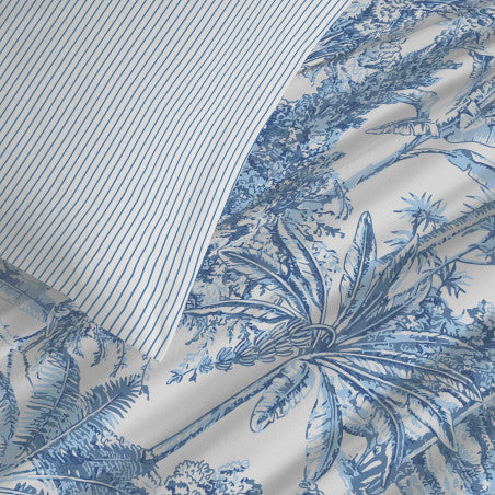 Pack Complet Housse de couette Imprimé 240 x 260 cm - Drap housse 180 x 200 cm King Size - 100% coton / 57 fils/cm²- ADAMA AZUR