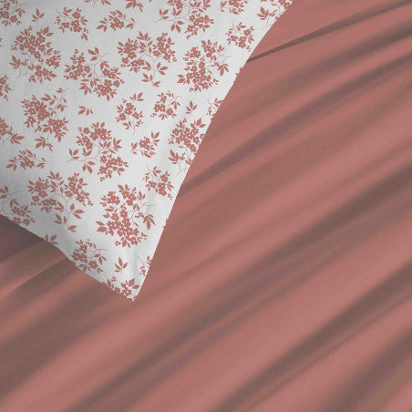 Pack Complet Housse de couette Imprimé 240 x 260 cm - Drap housse 180 x 200 cm King Size - 100% coton / 57 fils/cm²- ELOISE ABRICOT