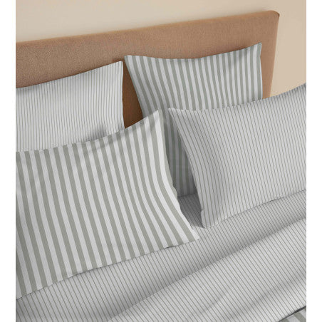 Pack Complet Housse de couette Imprimé 240 x 260 cm - Drap housse 180 x 200 cm King Size - 100% coton / 57 fils/cm²- PALERME EUCALYPTUS