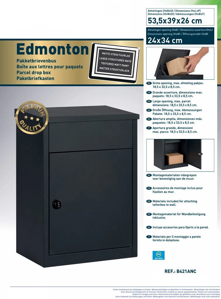 Boîte aux lettres pour colis Edmonton noire mat