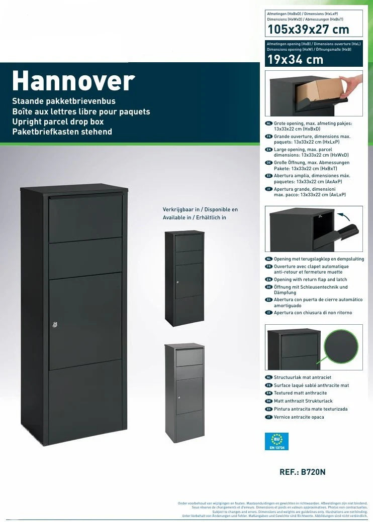 Boîte aux lettres pour paquets Hannovre noire mat