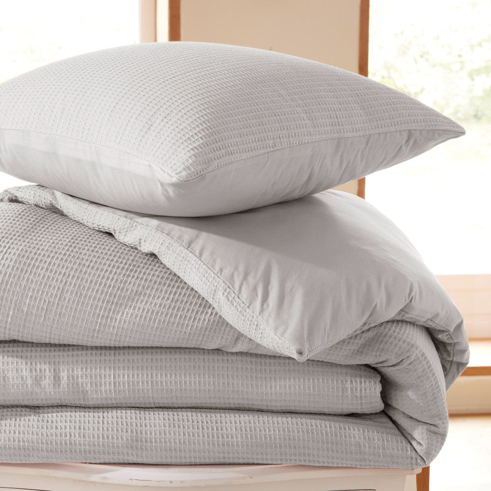 Pack 2 Pièces Housse de couette 140x200cm + 1 taie d'oreiller 65X65cm- - nid d'abeille - Perle