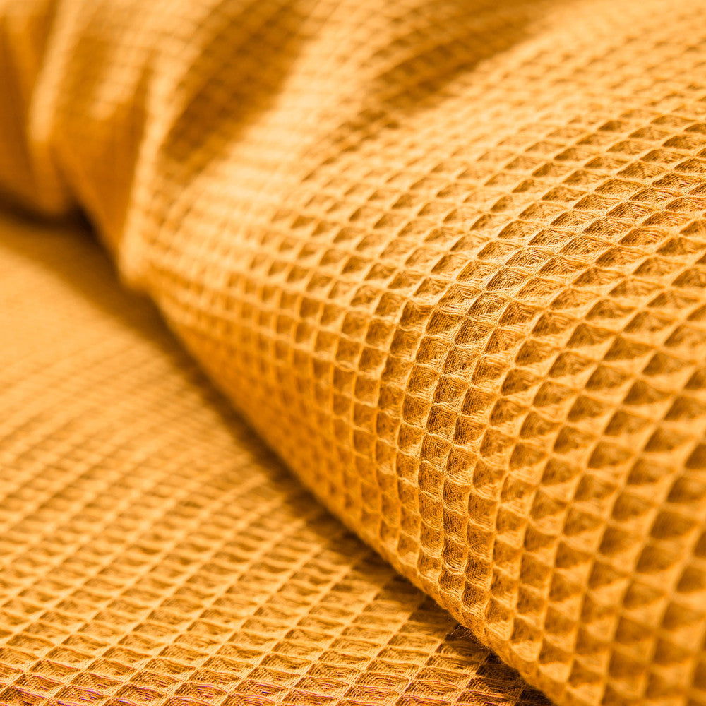 Pack 3 Pièces Housse de couette 240x220cm + 2 taies d'oreiller 65X65cm - nid d'abeille - Curry