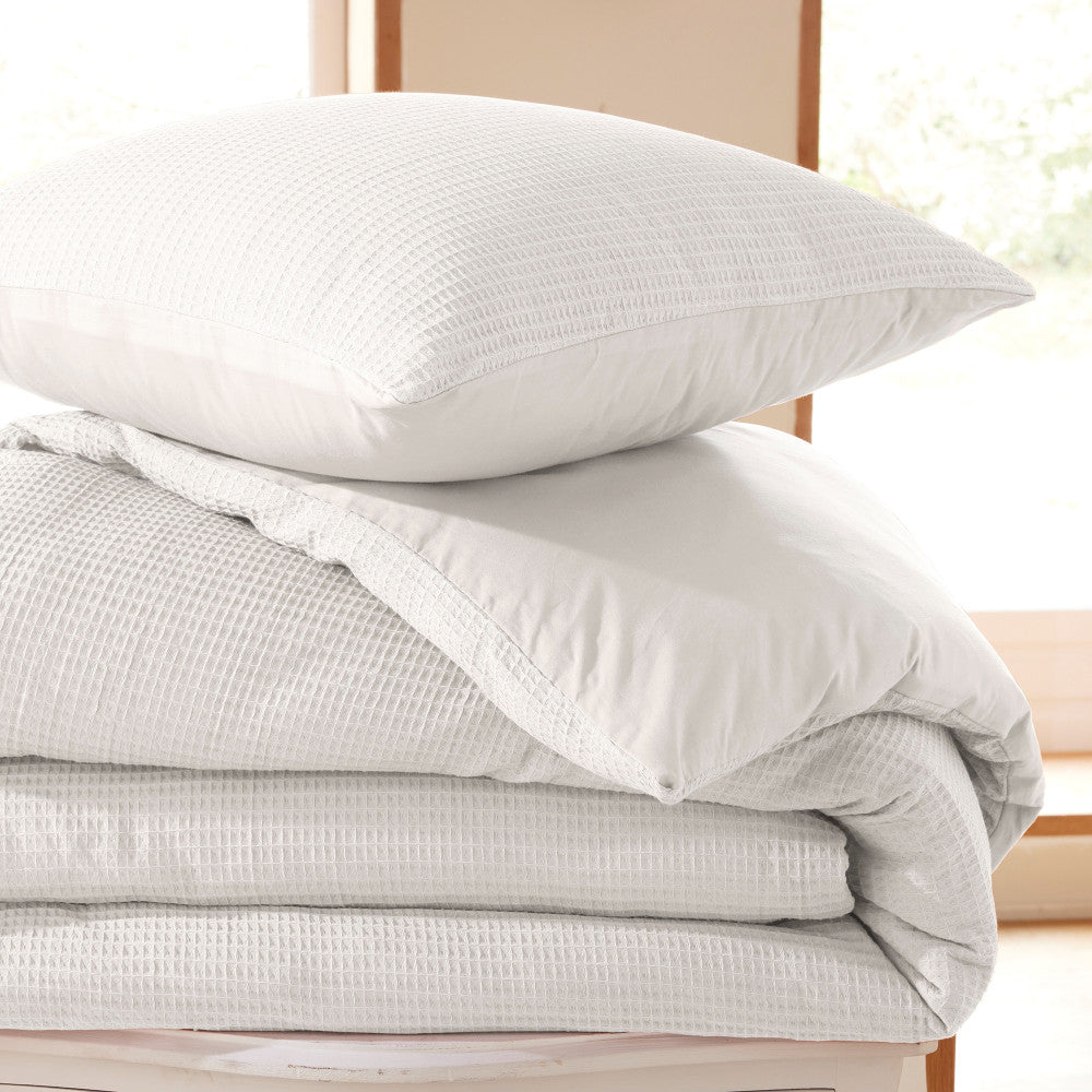Pack 3 Pièces Housse de couette 260x240cm + 2 taies d'oreiller 65X65cm - nid d'abeille - Neige