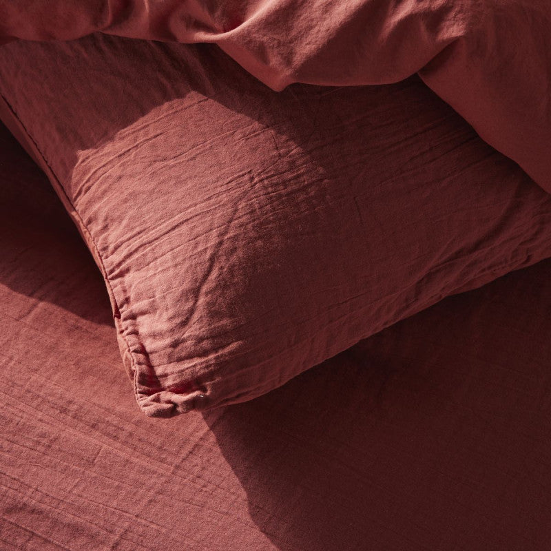 Pack 3 pièces Housse de couette 240 x 220 cm + 2 Taies d'oreiller 65 x 65 cm Gaze de Coton Terracotta