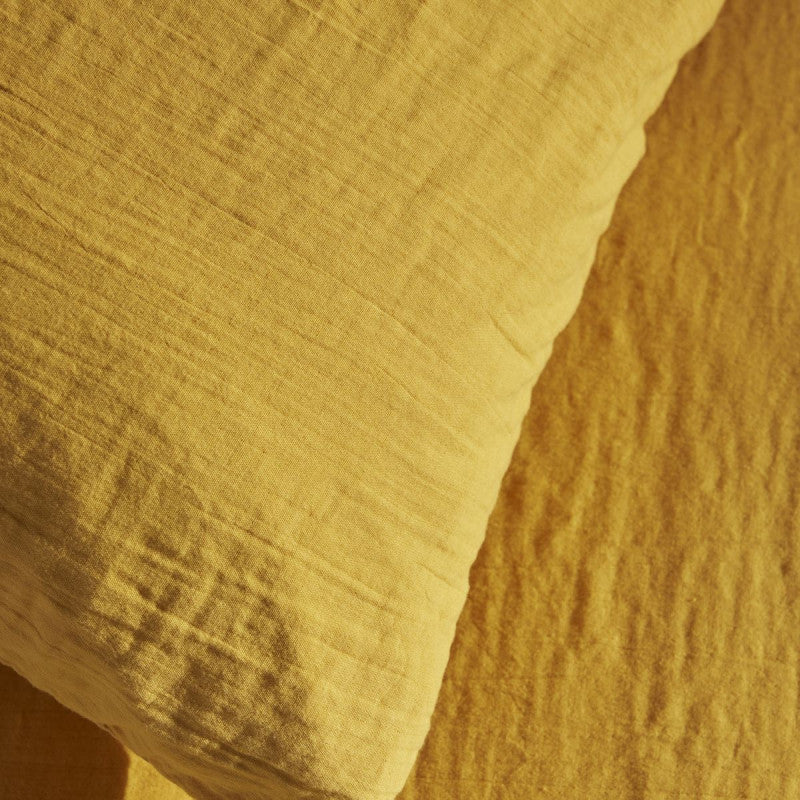 Pack 3 pièces Housse de couette 240 x 220 cm + 2 Taies d'oreiller 65 x 65 cm Gaze de Coton Ocre