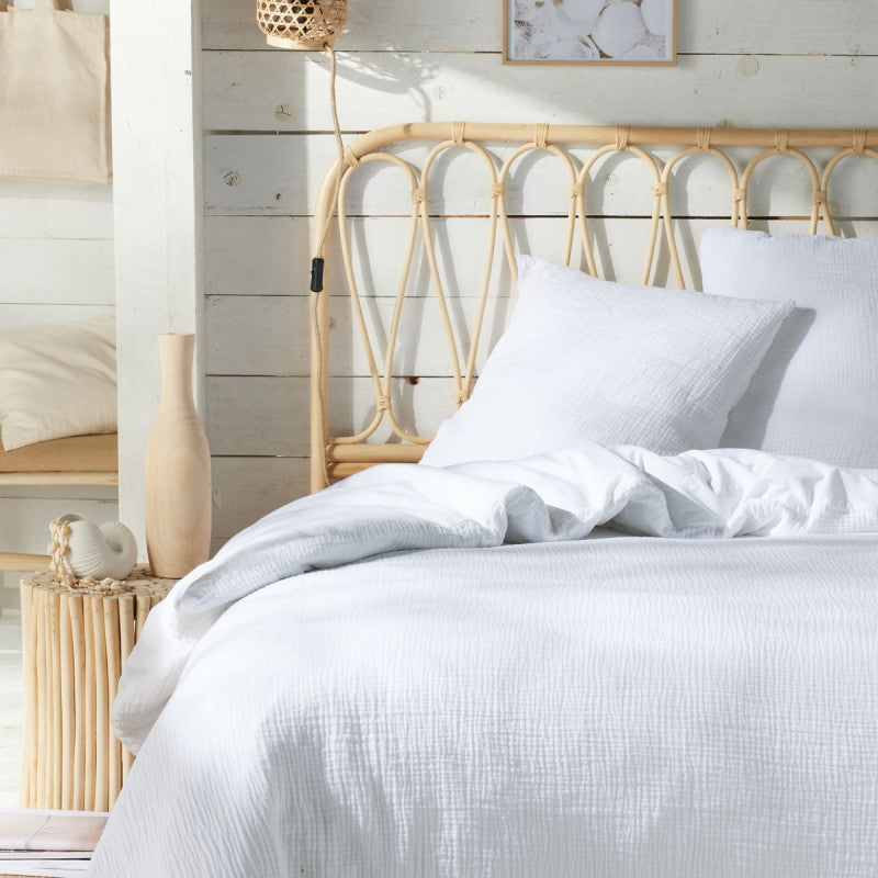 Pack 3 pièces Housse de couette 240 x 220 cm + 2 Taies d'oreiller 65 x 65 cm Gaze de Coton Craie