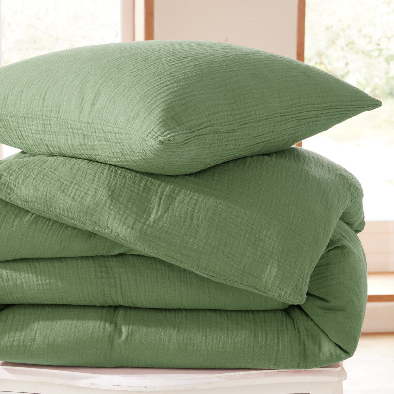 Pack 3 pièces Parure de Draps - Dh 90 Gaze de Coton Olive