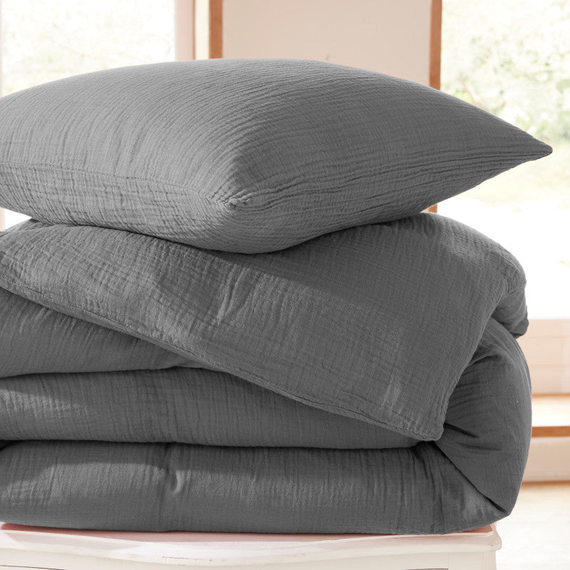 Pack 3 pièces Parure de Draps - Dh 90 Gaze de Coton Ardoise