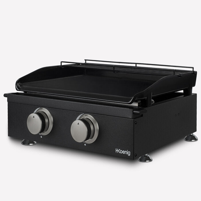 Plancha au gaz 2 brûleurs - surface de cuisson 47 x 36 cm - jusqu'à 350 °C - fonte émaillée - noir