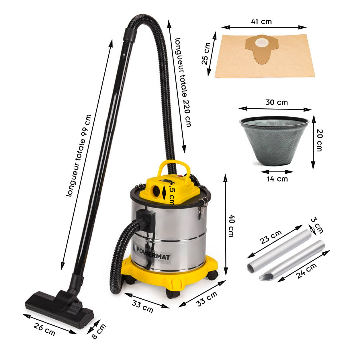 Aspirateur 2en1 industriel et vide cendre 2000W 20 L