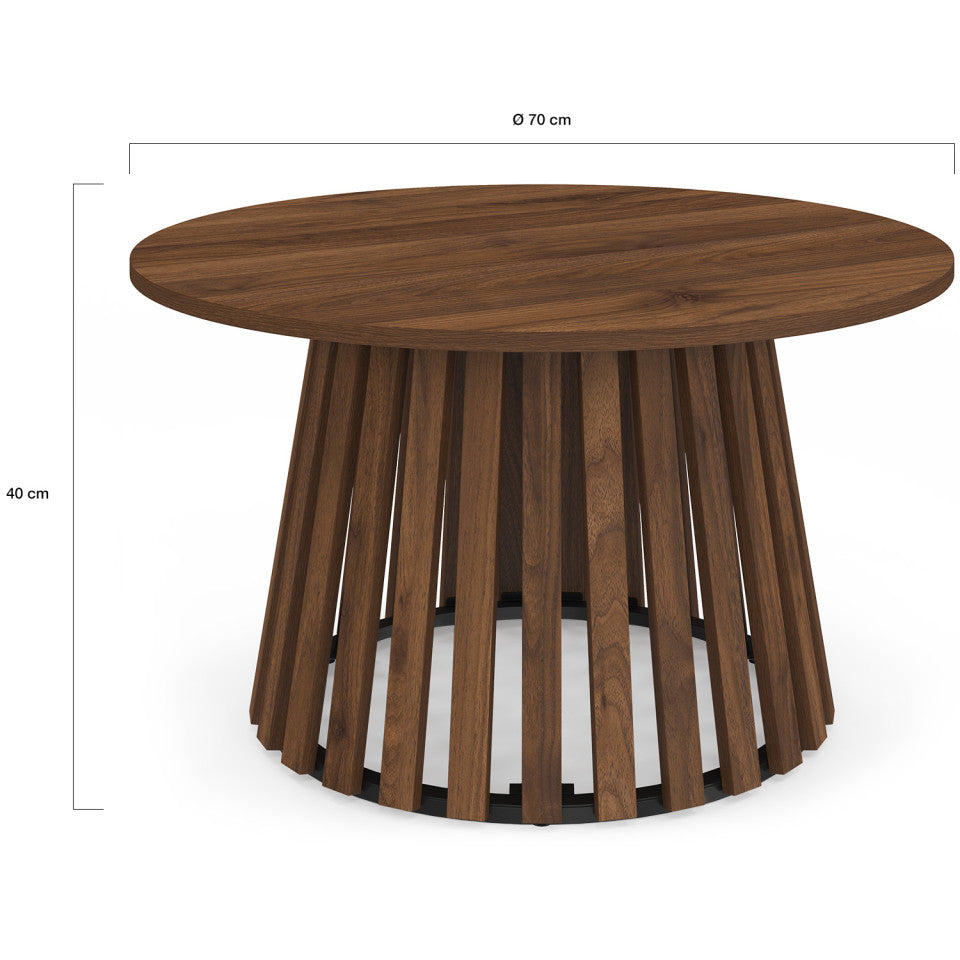 Table basse ronde Camélia effet noyer Ø70cm