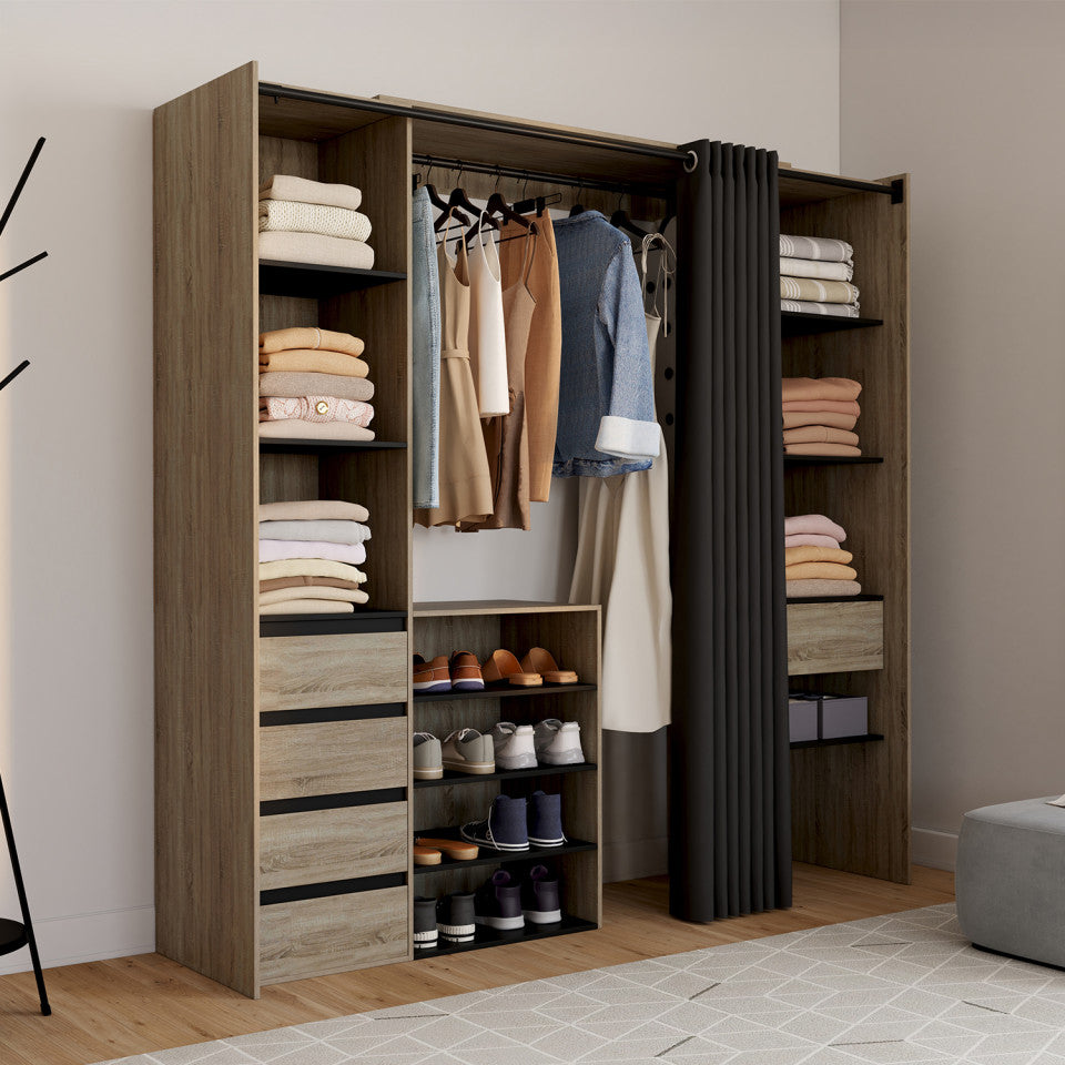 Dressing Justine extensible 120-180cm 5 tiroirs effet bois