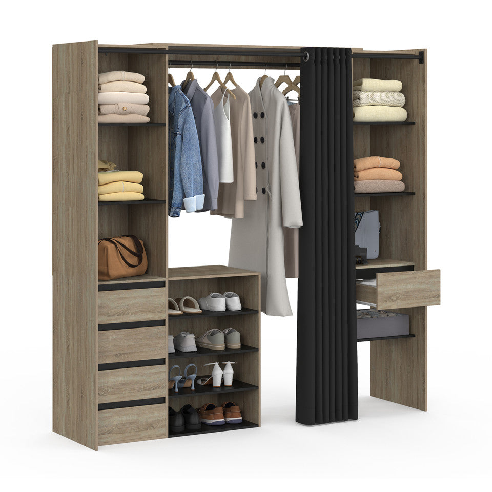 Dressing Justine extensible 120-180cm 5 tiroirs effet bois