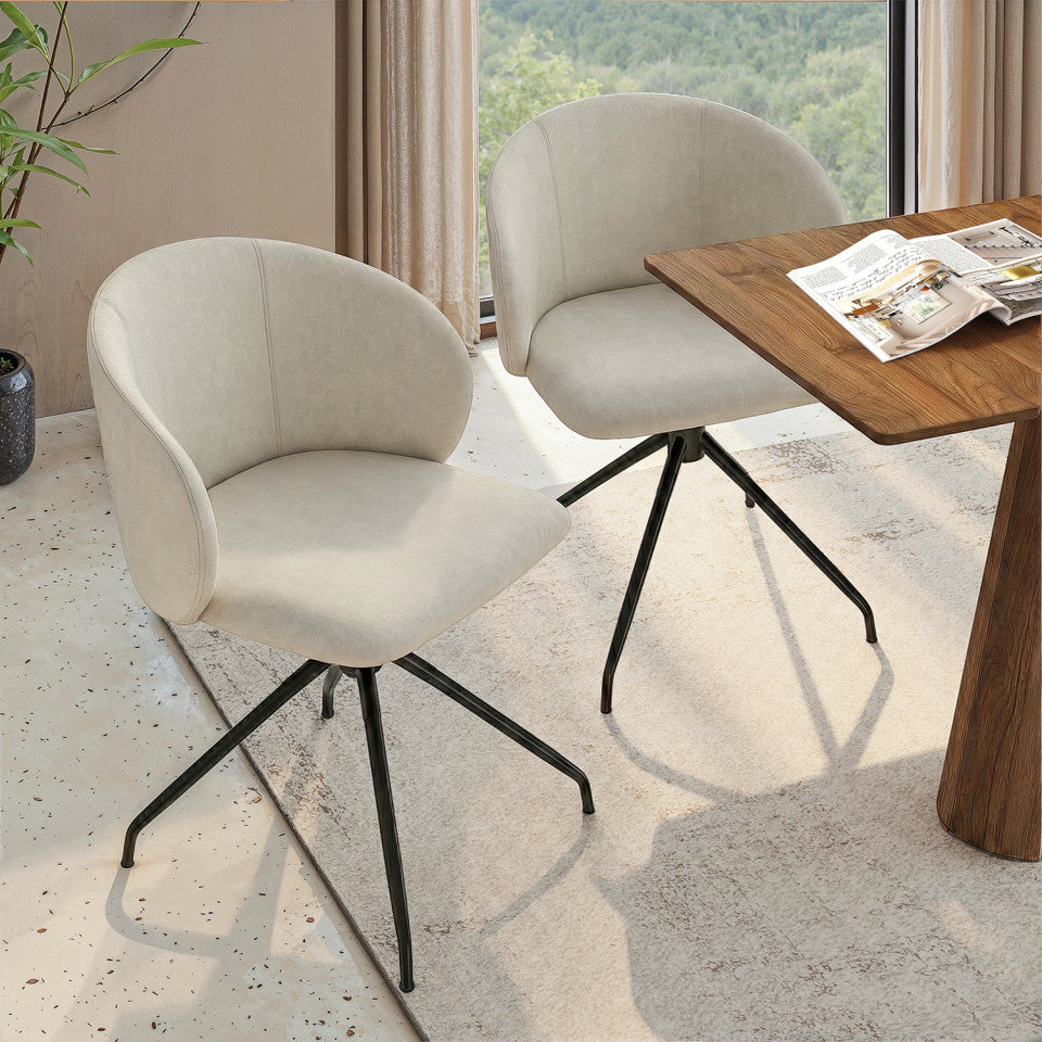 Chaises Léona pivotantes velours crème pieds métal - lot de 4
