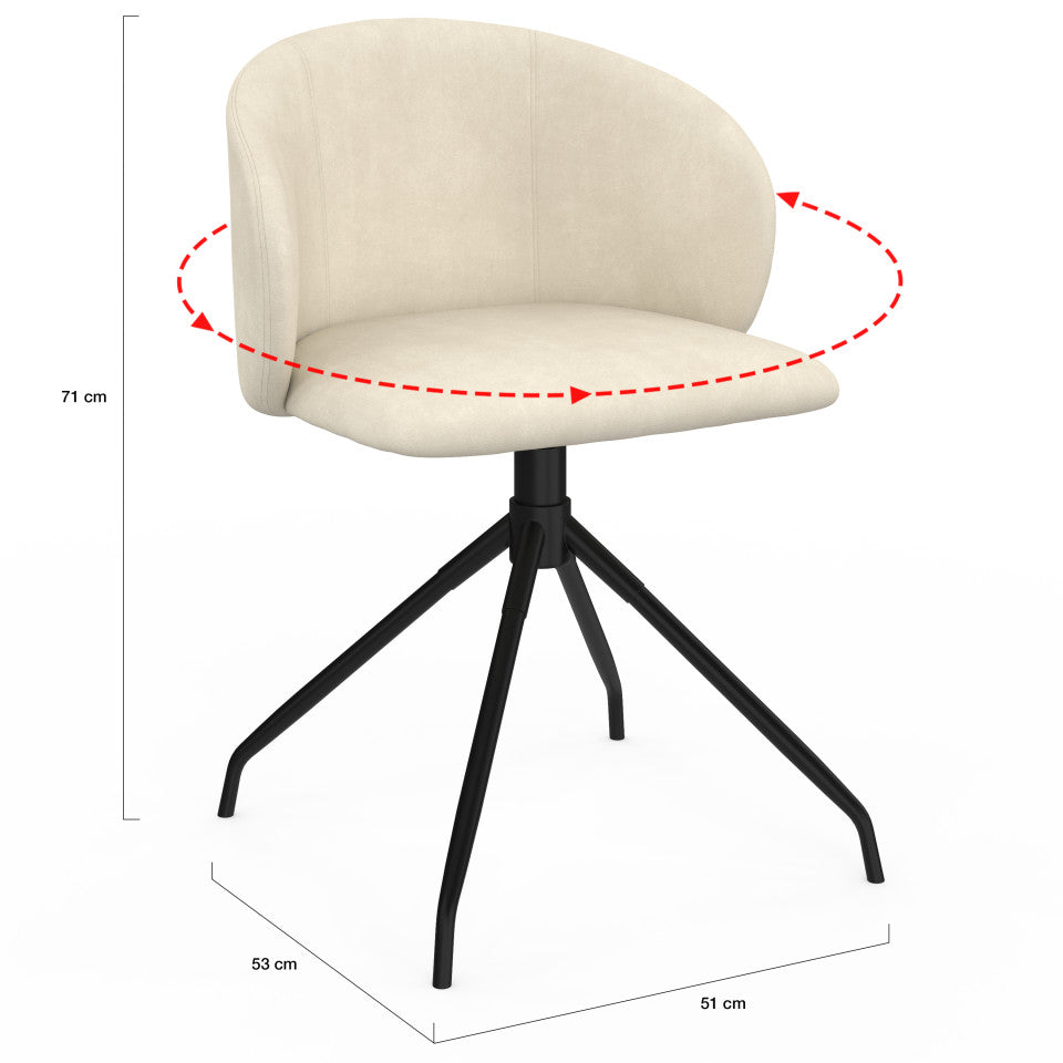 Chaises Léona pivotantes velours crème pieds métal - lot de 4