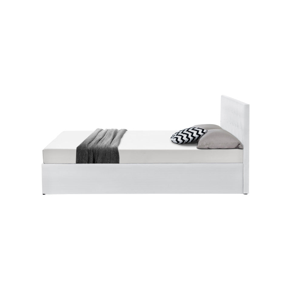 Lit coffre Hanna en PVC blanc avec sommier 140x190cm