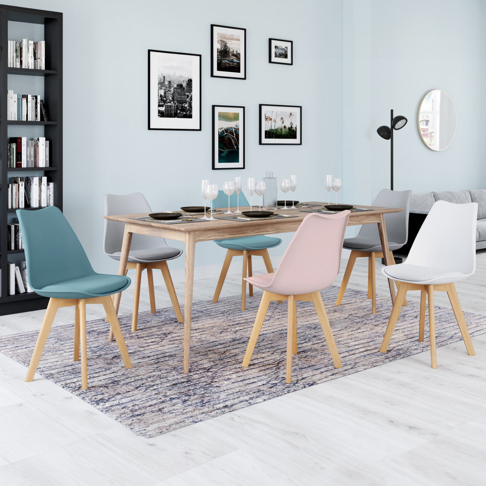 Chaises Nordia assise mix de couleurs : 1x blanc, 2x gris clair, 2x bleu pastel et 1x rose - lot de 6