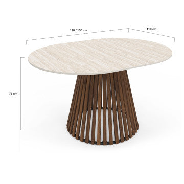 Table à manger ronde extensible Camélia Ø110-150cm effet travertin