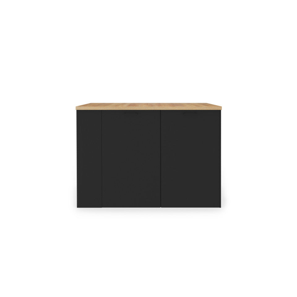 Ilot central de cuisine Dario L120cm bois et noir avec rangements