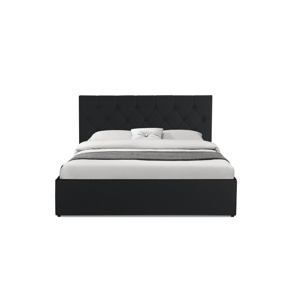 Lit coffre Hanna en PVC noir avec sommier et tête de lit 140x190cm