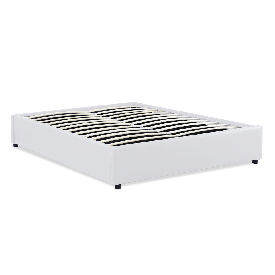 Lit coffre Otto en similicuir blanc avec sommier 160x200cm