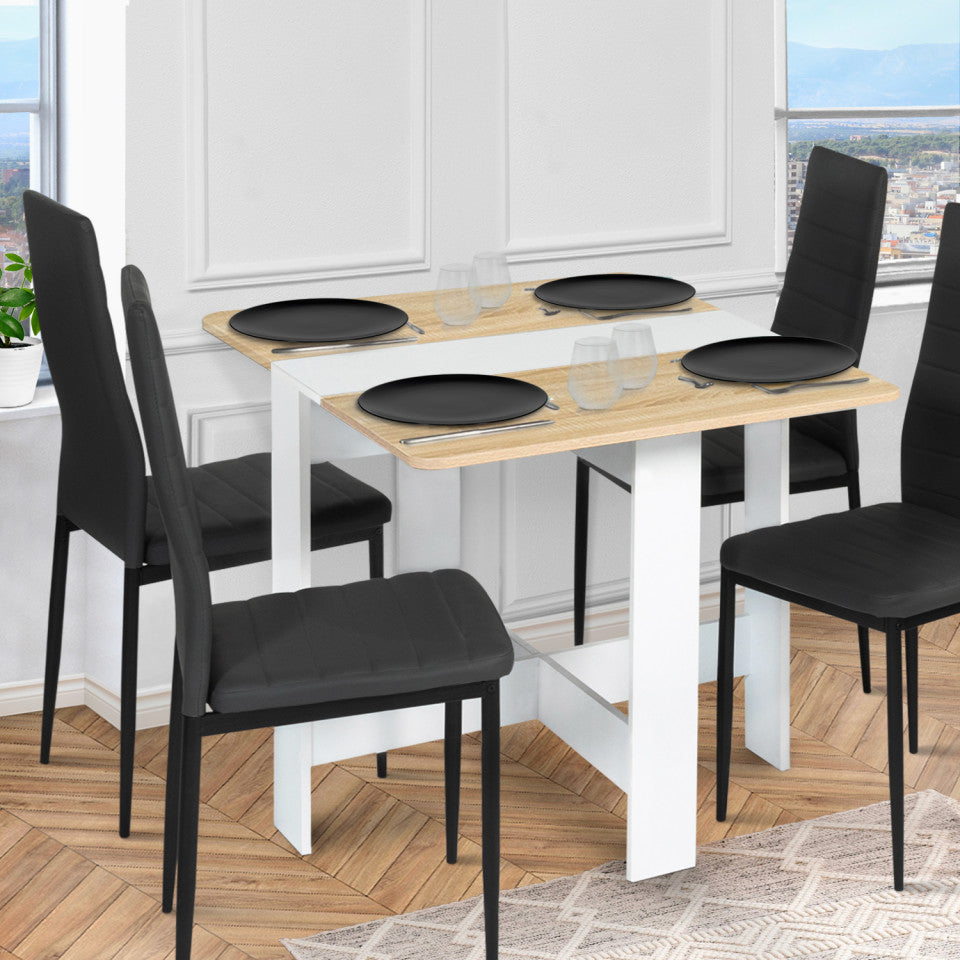 Table repas console pliable plateau naturel et pieds blancs Edi