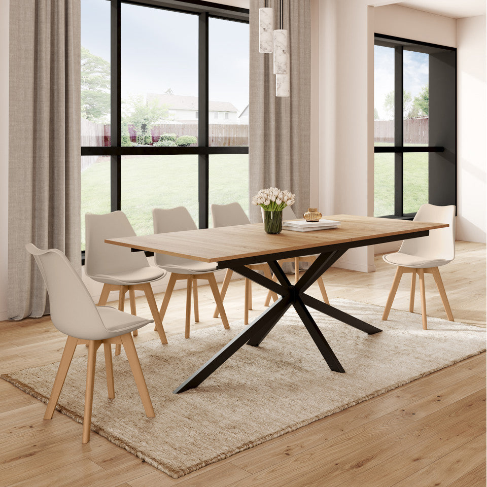 Table à manger extensible Spider 200-300cm bois et noir