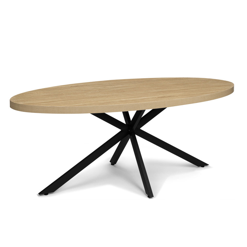 Table repas Céleste plateau ovale effet marbre 200cm et pieds croisés noirs