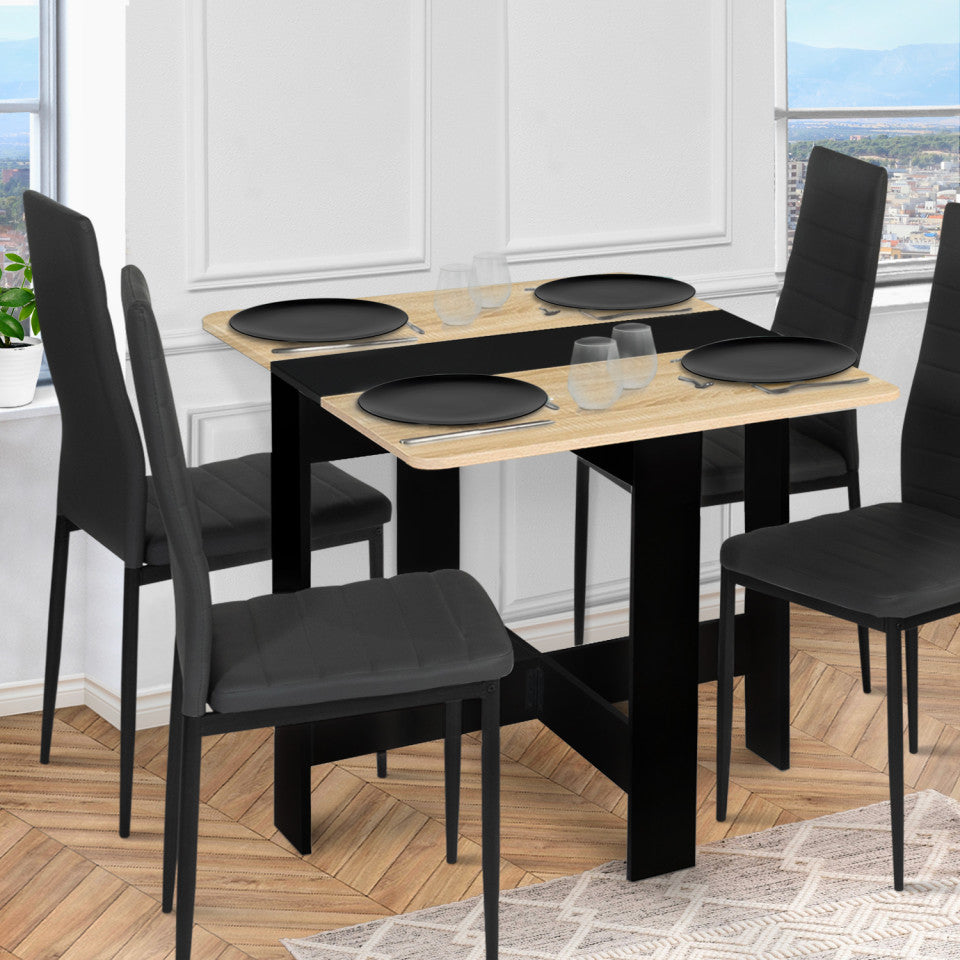 Table repas console pliable  plateau naturel et pieds noirs Edi