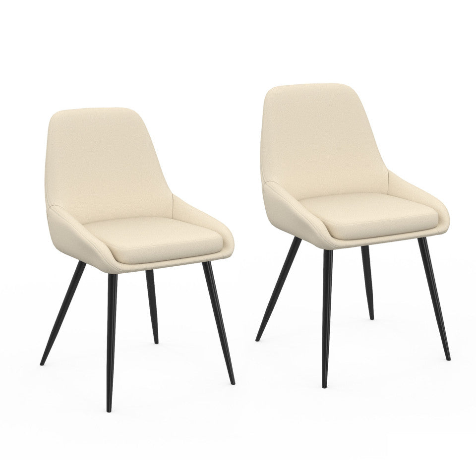 Chaises Ornella assise tissu beige et pieds métal noirs - lot de 2
