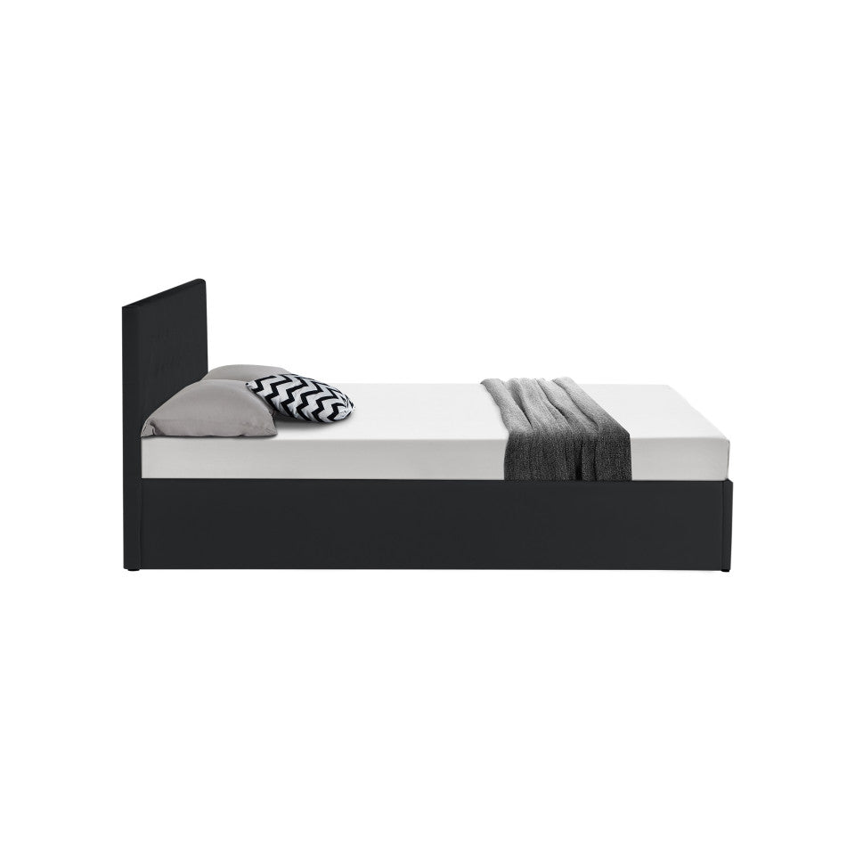 Lit coffre Hanna en PVC noir avec sommier et tête de lit 140x190cm