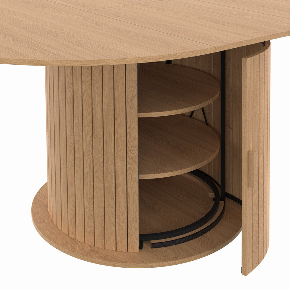 Table à manger ronde extensible Albane Ø110-150cm avec rangement