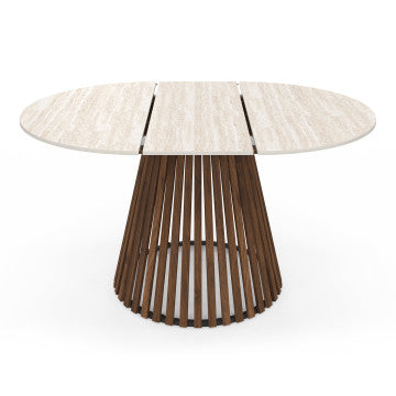 Table à manger ronde extensible Camélia Ø110-150cm effet travertin