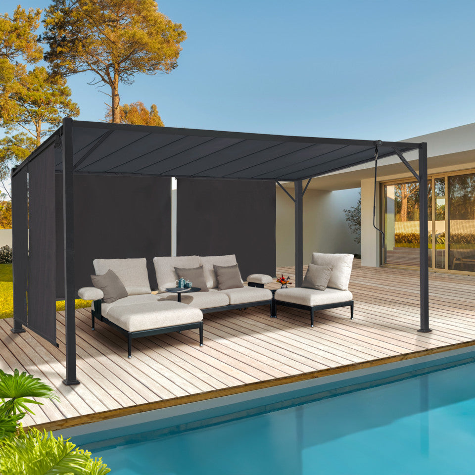 Pergola Venice 3x4 m lames orientables avec 4 stores intégrés