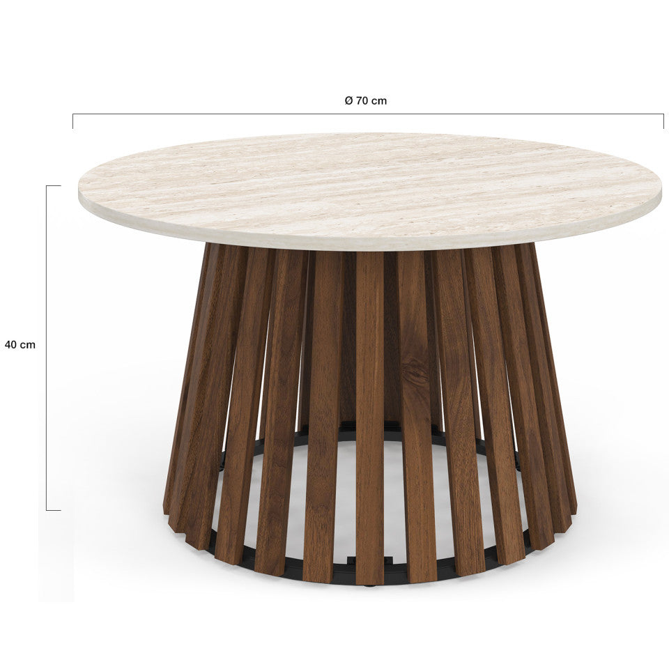 Table basse ronde Camélia effet travertin Ø70cm